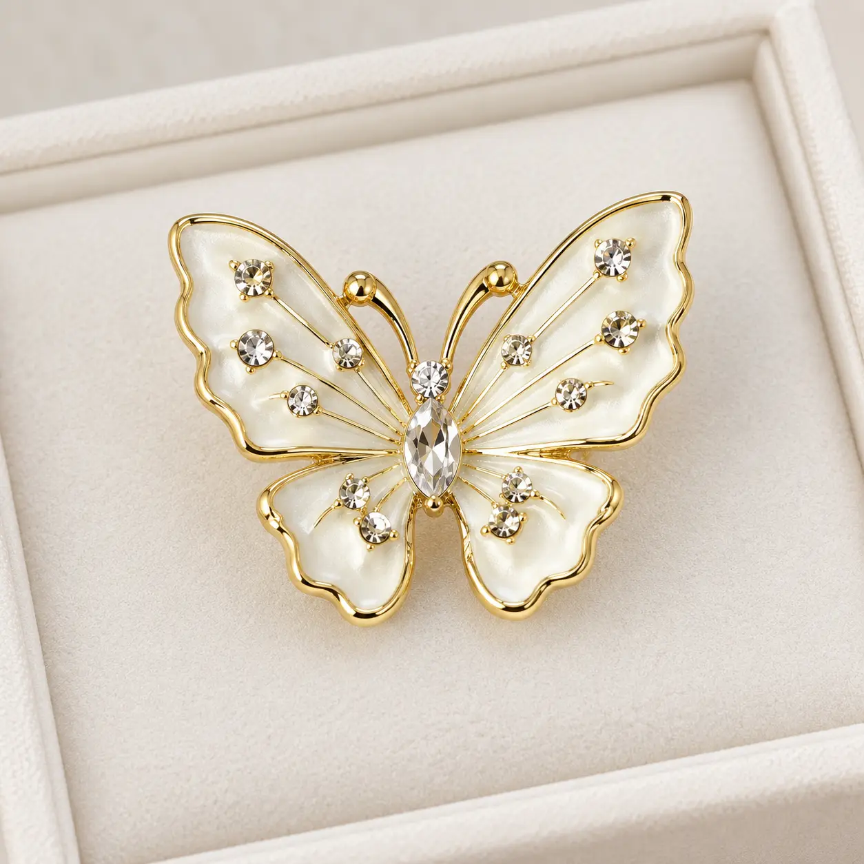 Stainless Steel Pearl Butterfly Crystal Statement Ring – Gold Tone — image 2