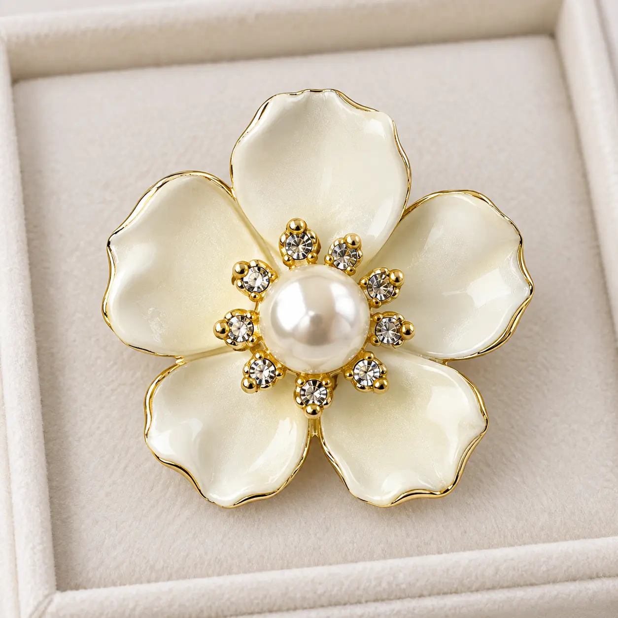 Stainless Steel Pearl Blossom Crystal Statement Ring – Gold Tone — image 2