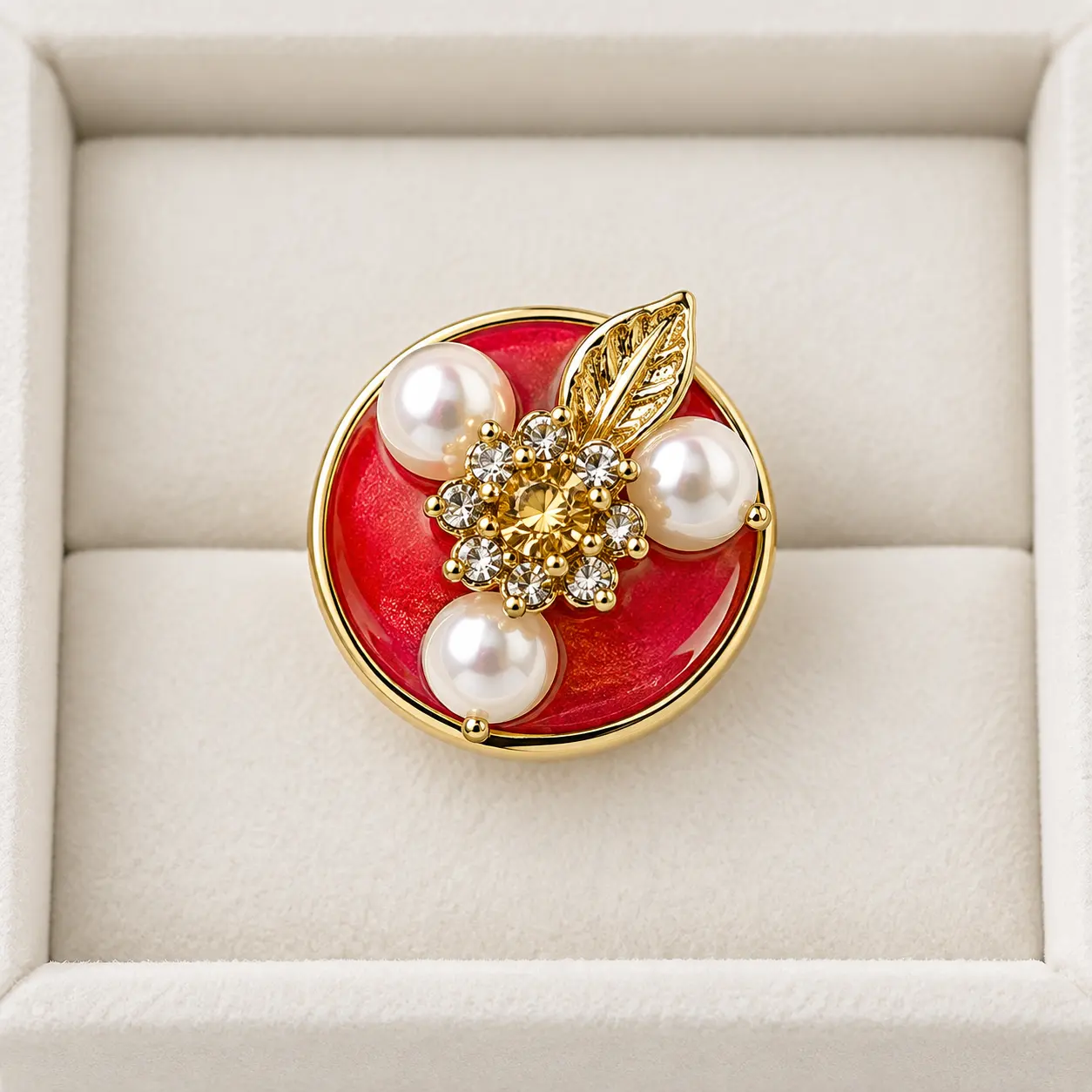 Stainless Steel Pearl Floral Crystal Medallion Statement Ring – 4 Colours