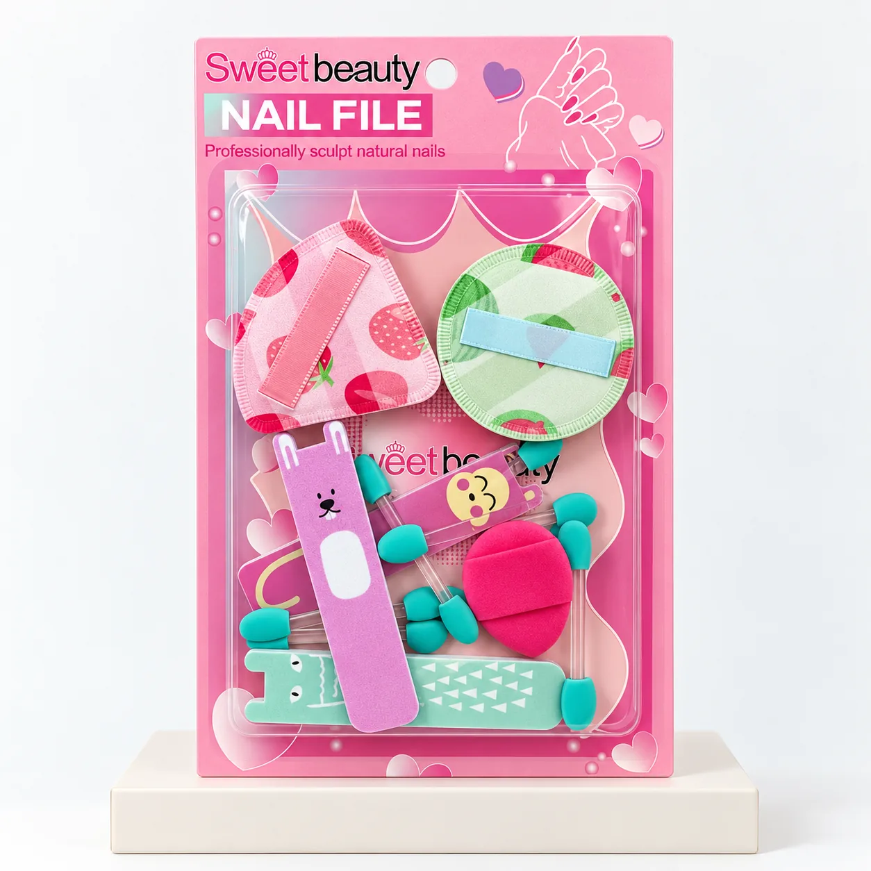 Sweetbeauty Cute Character Nail File & Manicure Tool Set – Pink Pastel