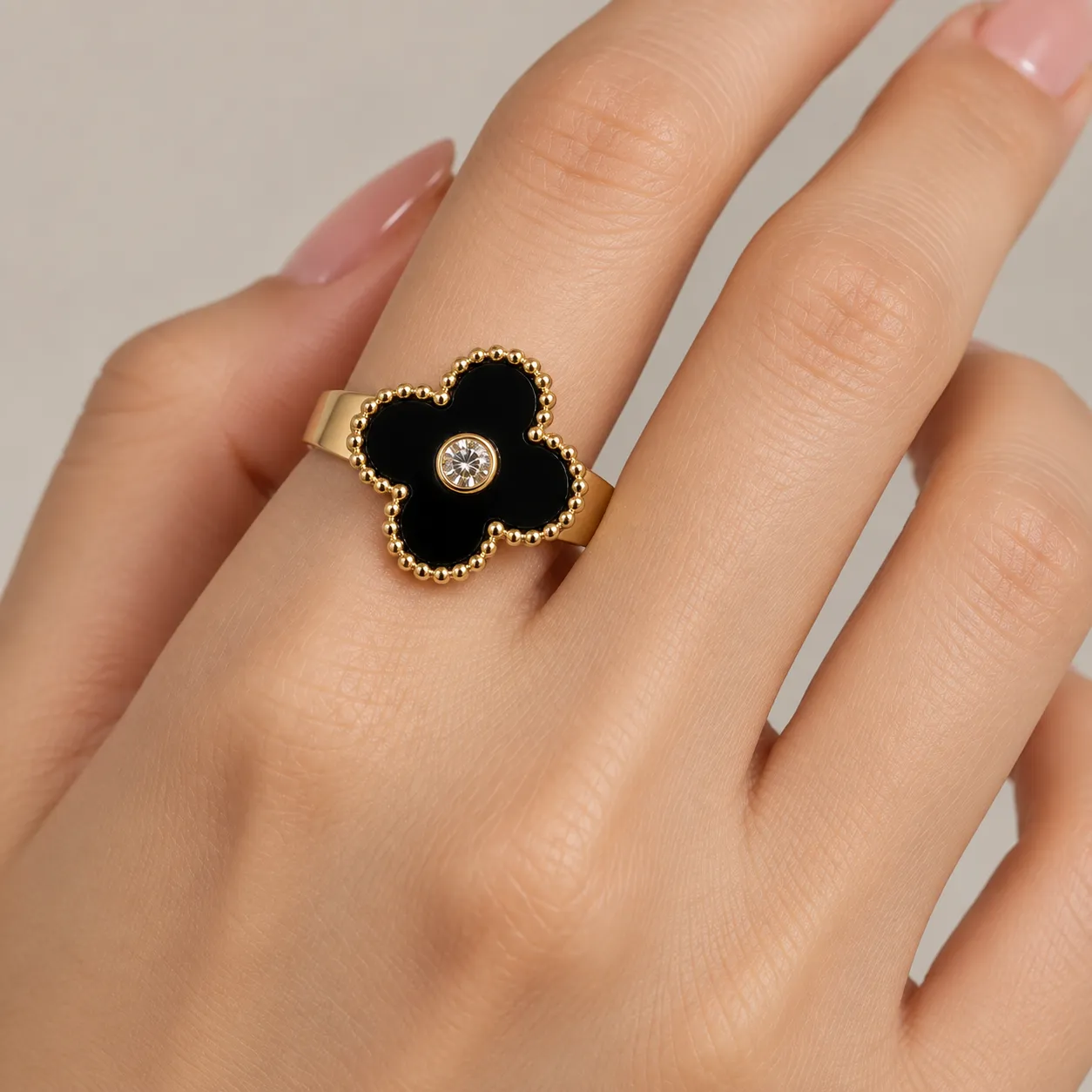 Stainless Steel Black Clover Crystal Statement Ring – Gold/silver Tone — image 2
