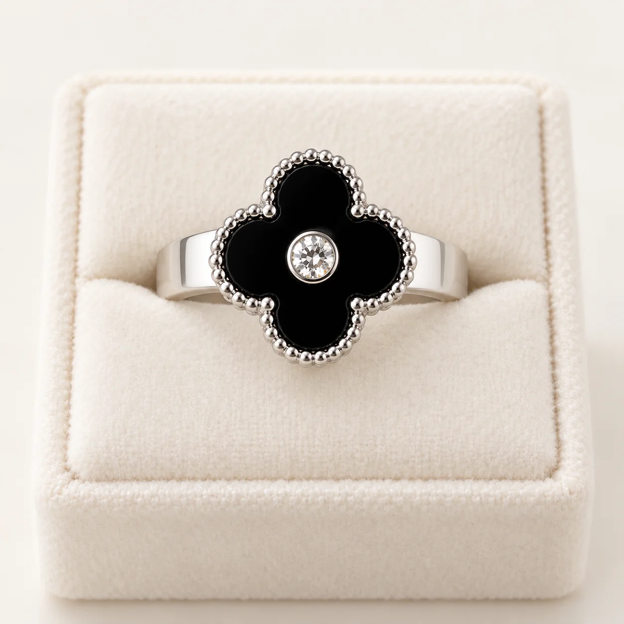 Stainless Steel Black Clover Crystal Statement Ring – Gold/silver Tone — image 3