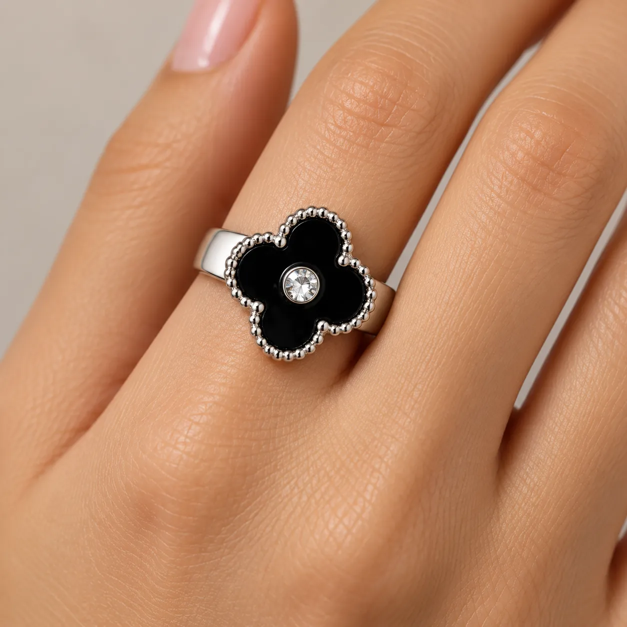 Stainless Steel Black Clover Crystal Statement Ring – Gold/silver Tone — image 4