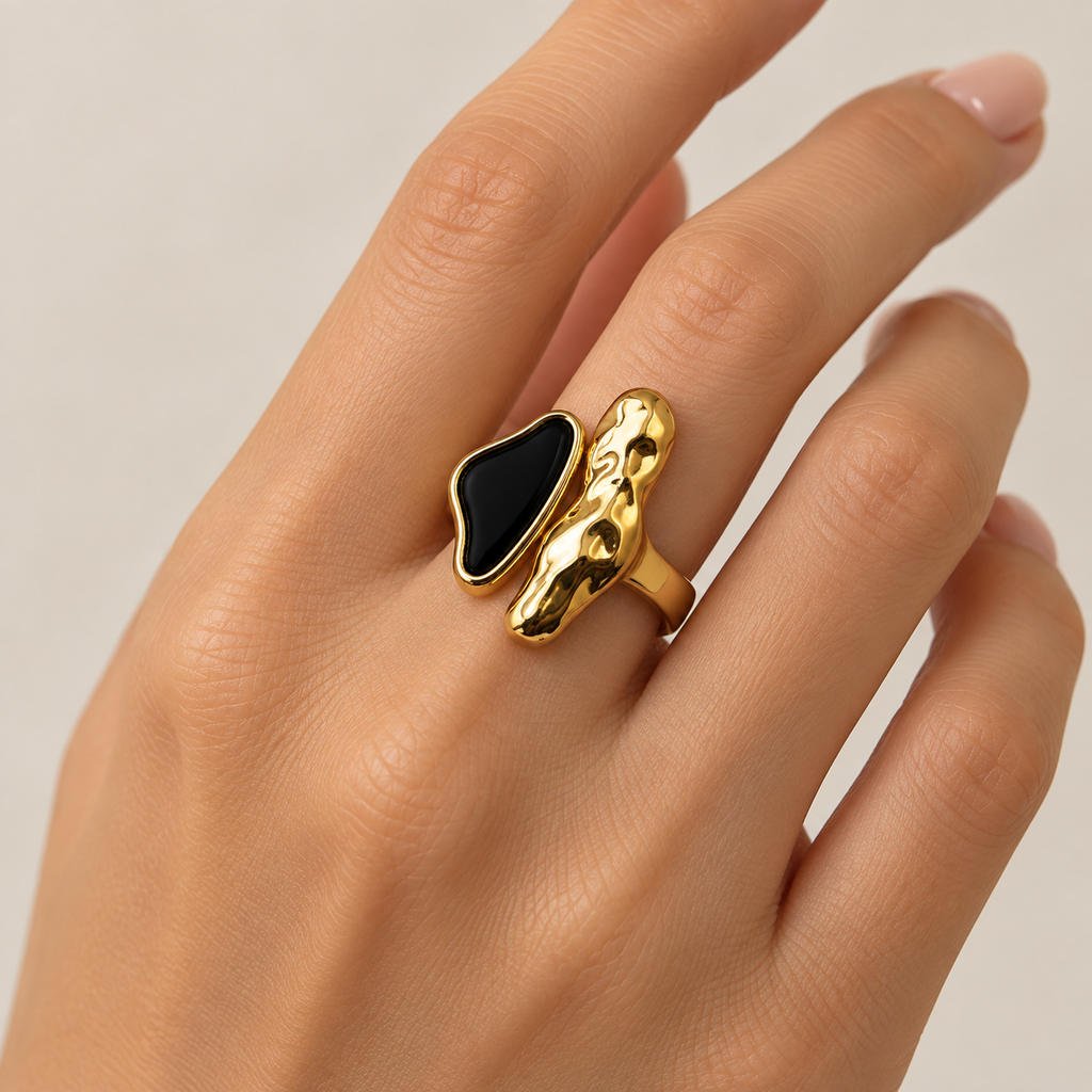 Stainless Steel Sculptural Wave Statement Ring – 2 Colours — image 3