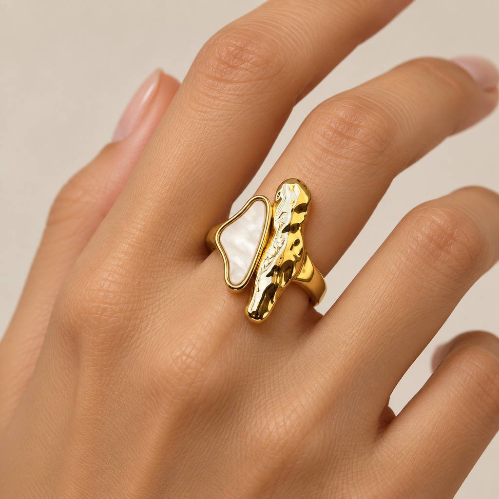 Stainless Steel Sculptural Wave Statement Ring – 2 Colours — image 2