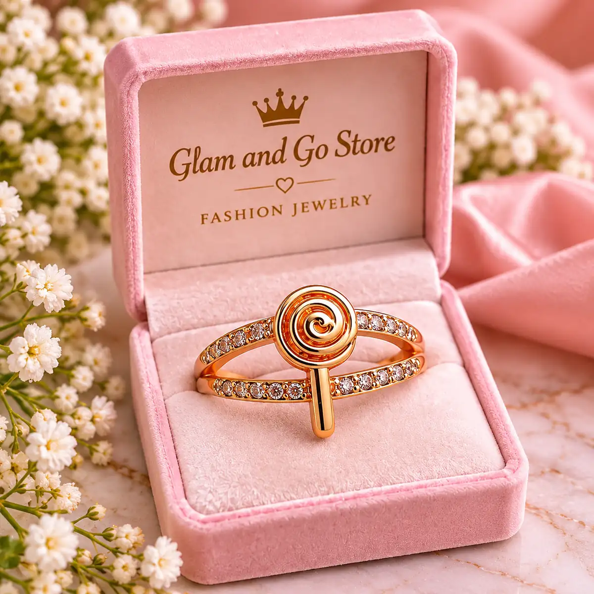Stainless Steel Gold Spiral Double Band Crystal Ring for Women