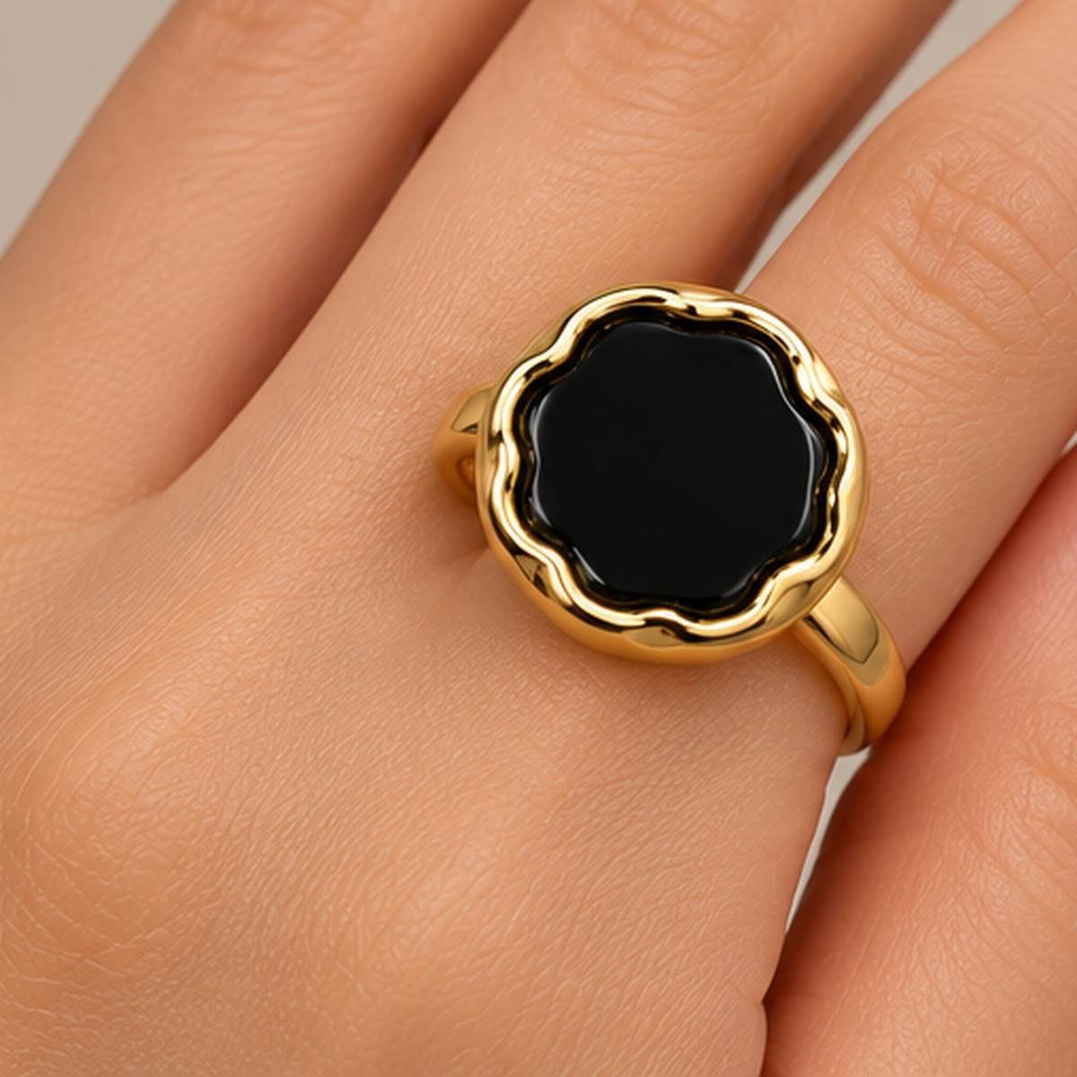 Stainless Steel Wavy Round Statement Ring – 2 Colours