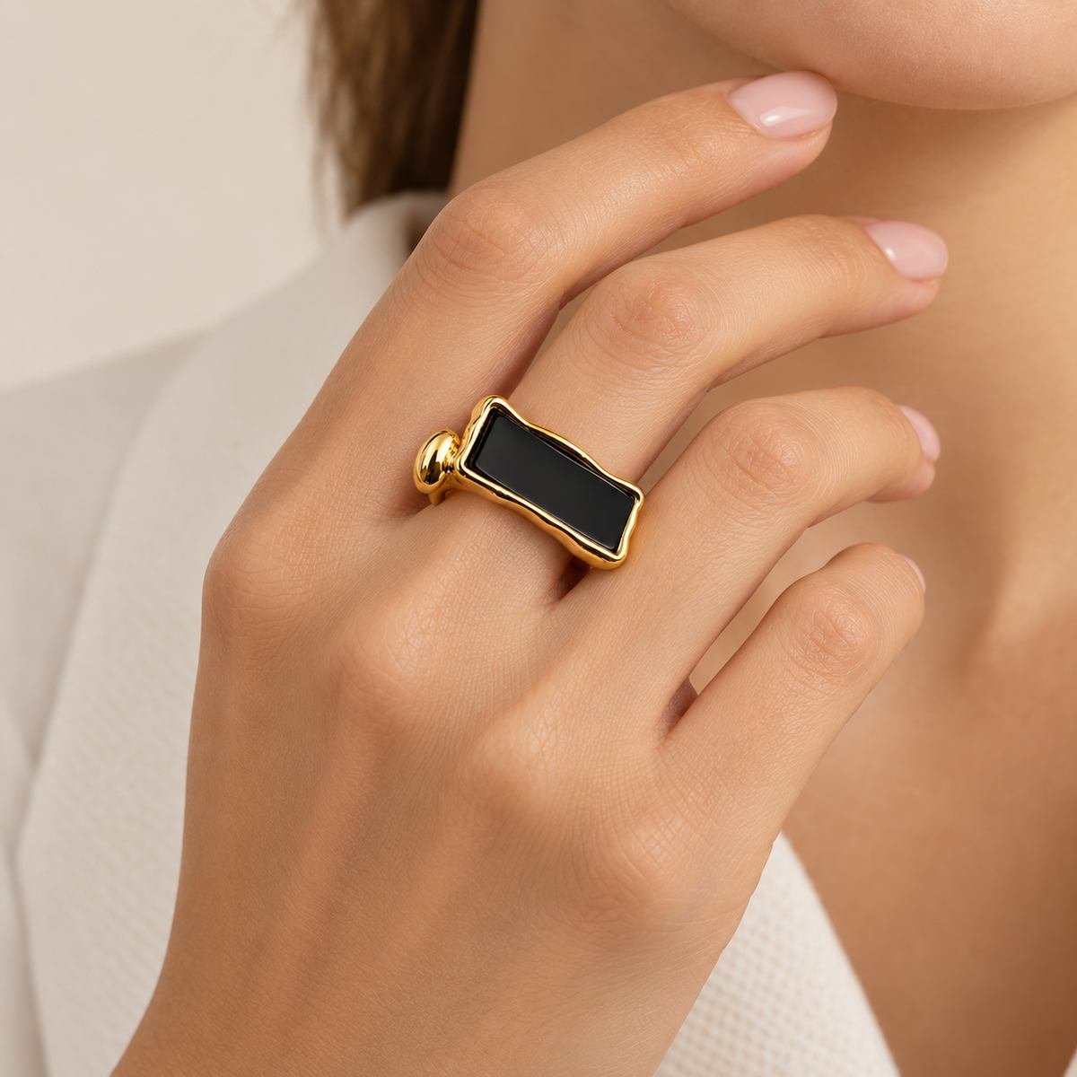 Stainless Steel Rectangular Bar Statement Ring – 2 Colours — image 3