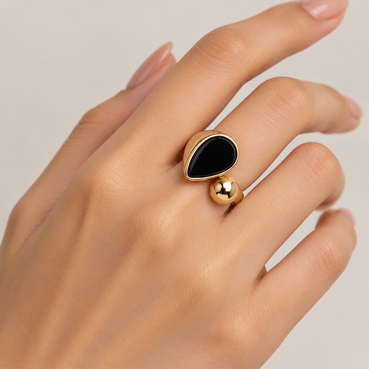 Stainless Steel Teardrop Ball Statement Ring – 2 Colours