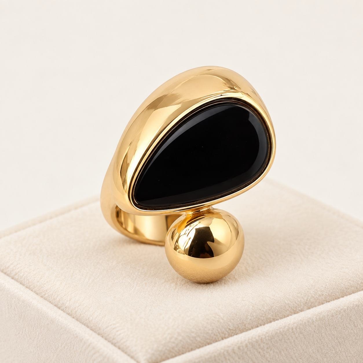 Stainless Steel Teardrop Ball Statement Ring – 2 Colours — image 3