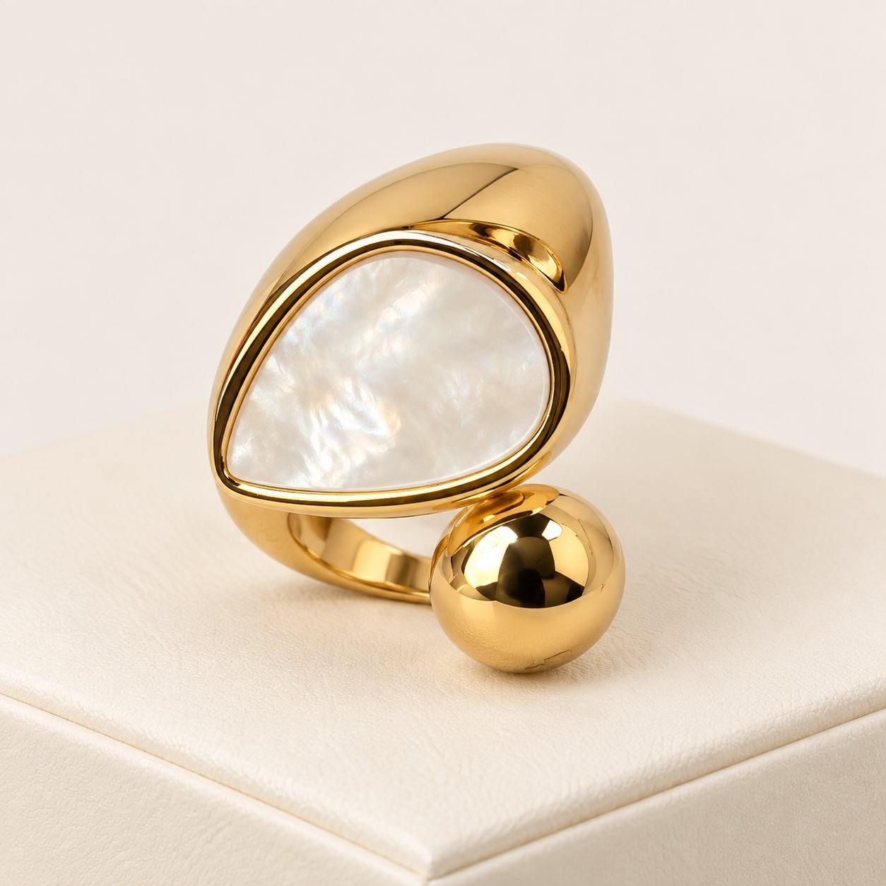 Stainless Steel Teardrop Ball Statement Ring – 2 Colours — image 4