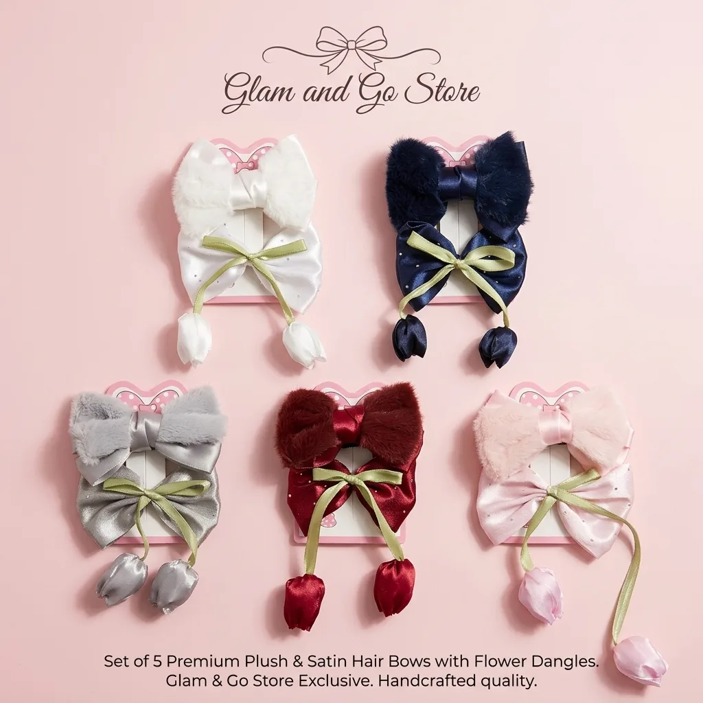 Plush Double Bow Tulip Dangle Hair Accessory – 5 Colours