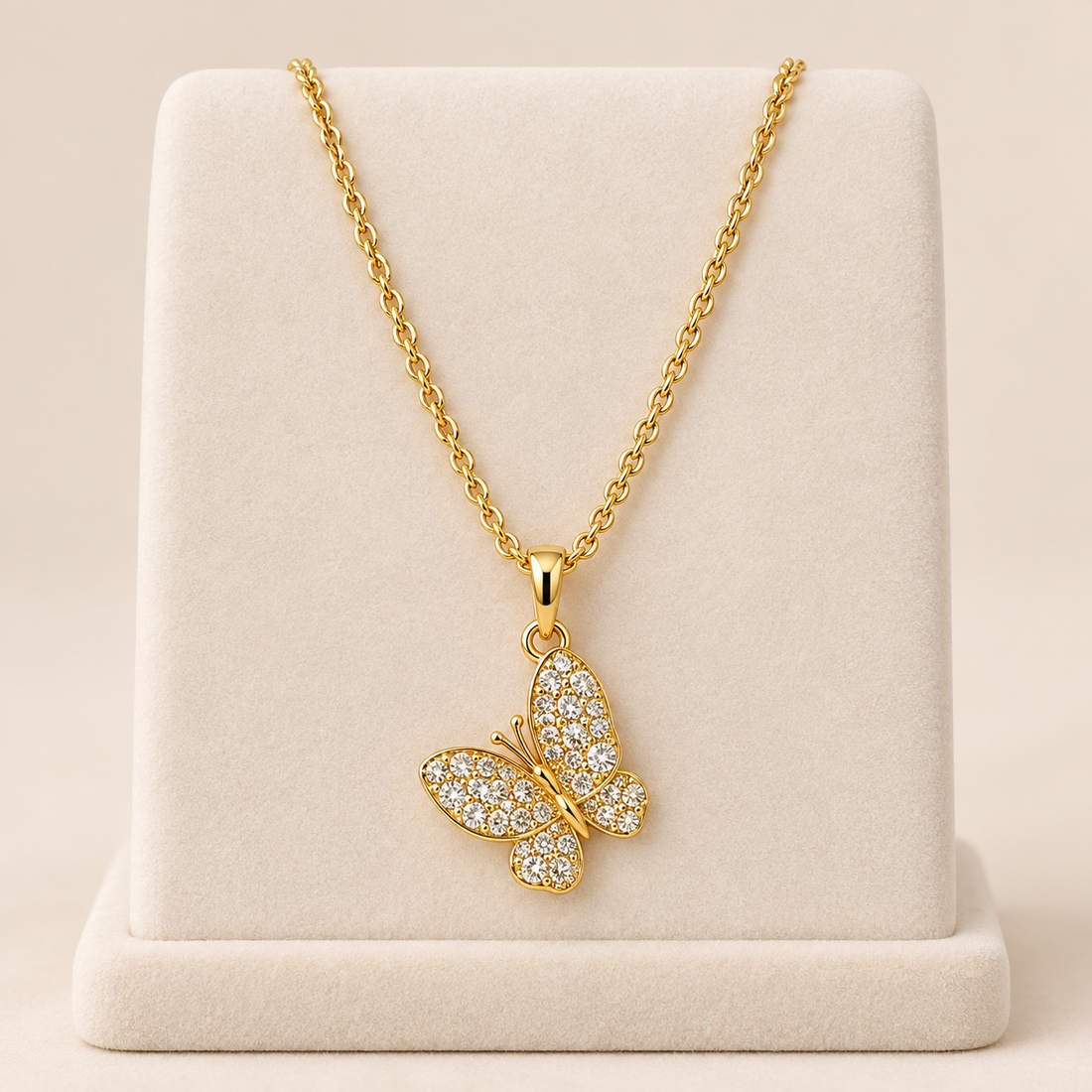 Stainless steel Crystal Butterfly Gold-Tone Pendant Necklace