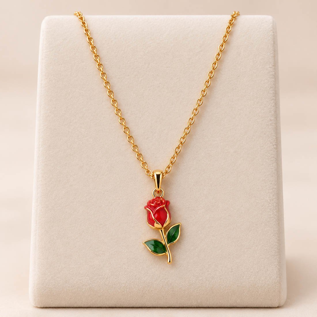 Stainless Steel Red Rose Gold-Tone Pendant Necklace