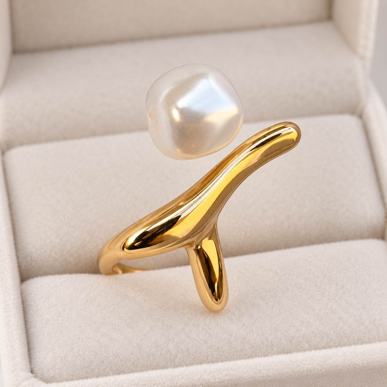 Stainless Steel Pearl Abstract Bypass Statement Ring