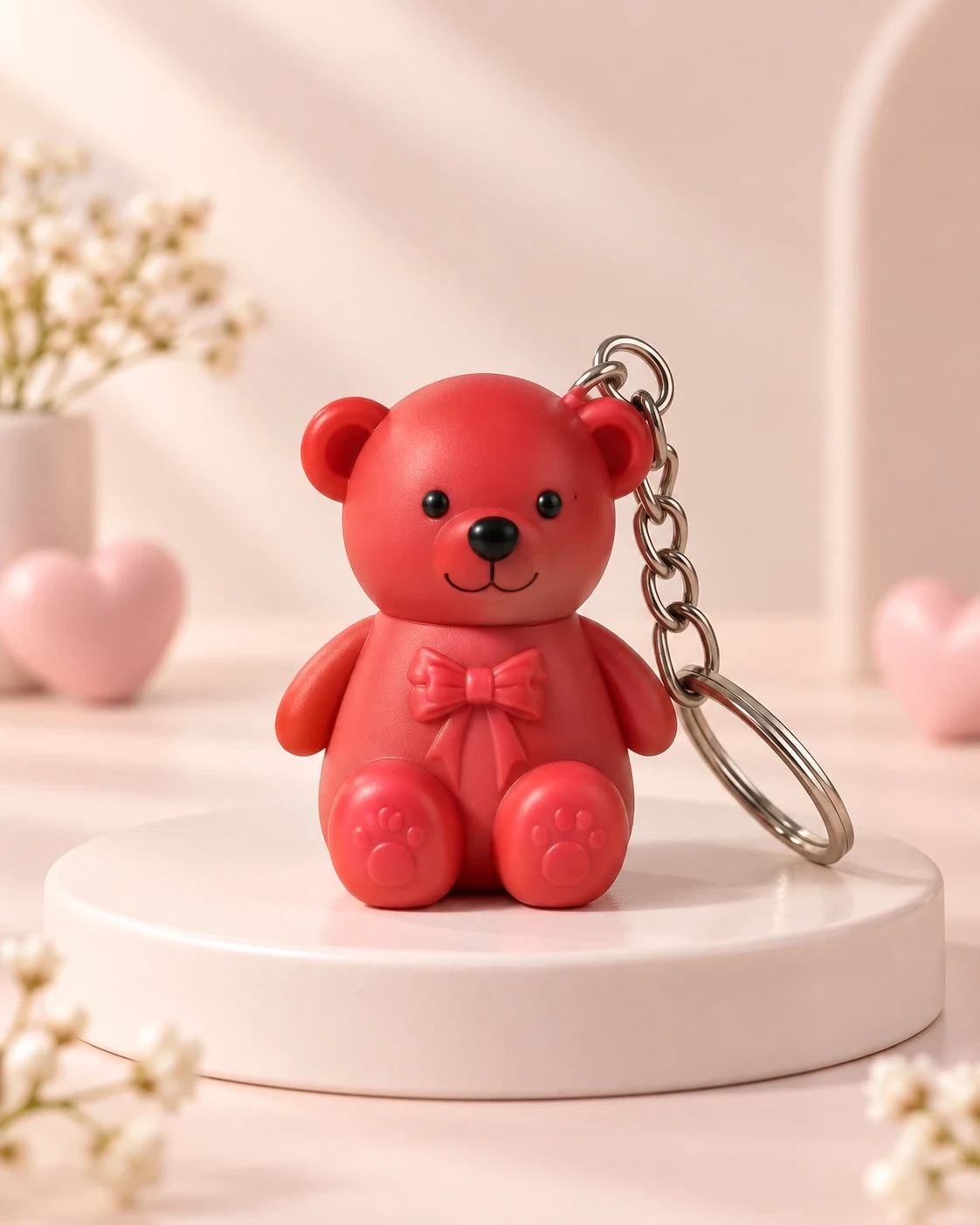 Cute Terracotta Teddy Bear Bow Keychain with Metal Ring — image 6