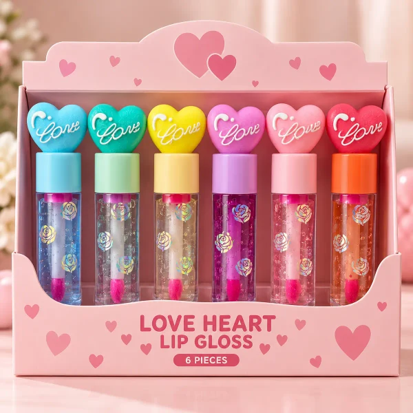 Love Heart Lip Gloss – 6 Beautiful Shades with Cute Heart Caps