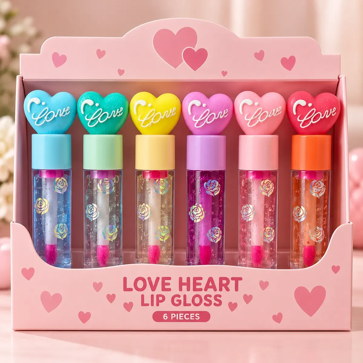 Love Heart Lip Gloss – 6 Beautiful Shades with Cute Heart Caps — image 1