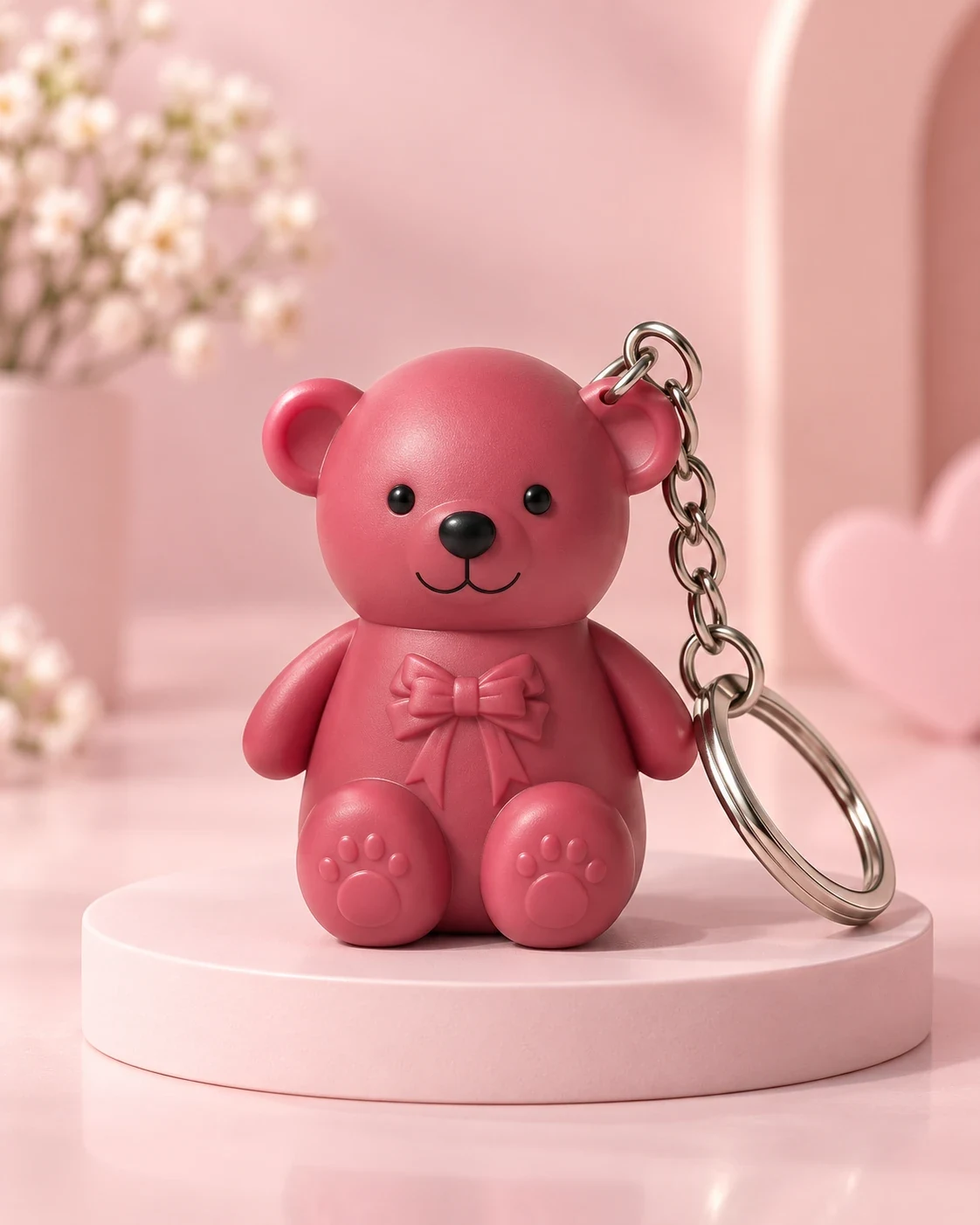Cute Terracotta Teddy Bear Bow Keychain with Metal Ring — image 4