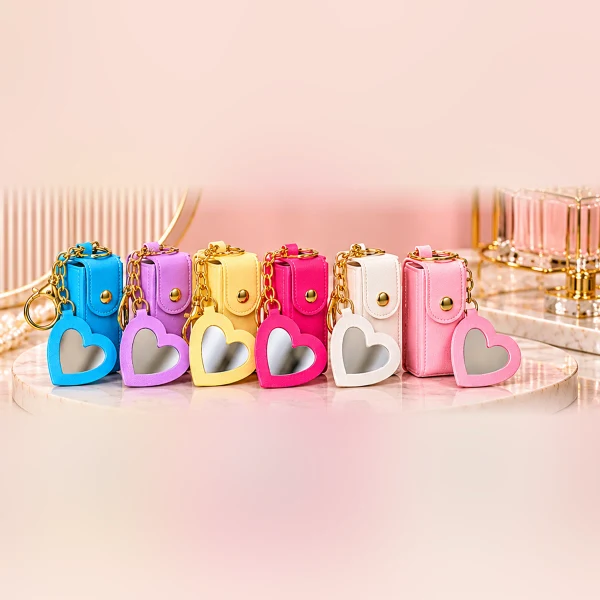 Premium Cute Mini Pouch Keychain with Heart Mirror – 6 Colours