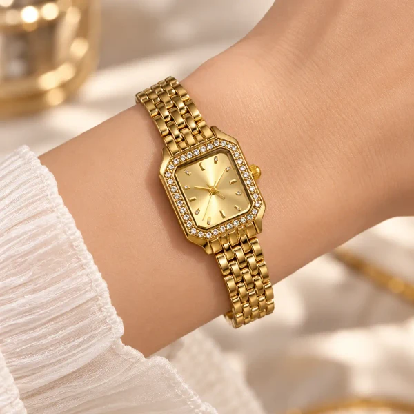Stainless Steel Premium Luxury Crystal Bezel Ladies Watch – Gold & Silver