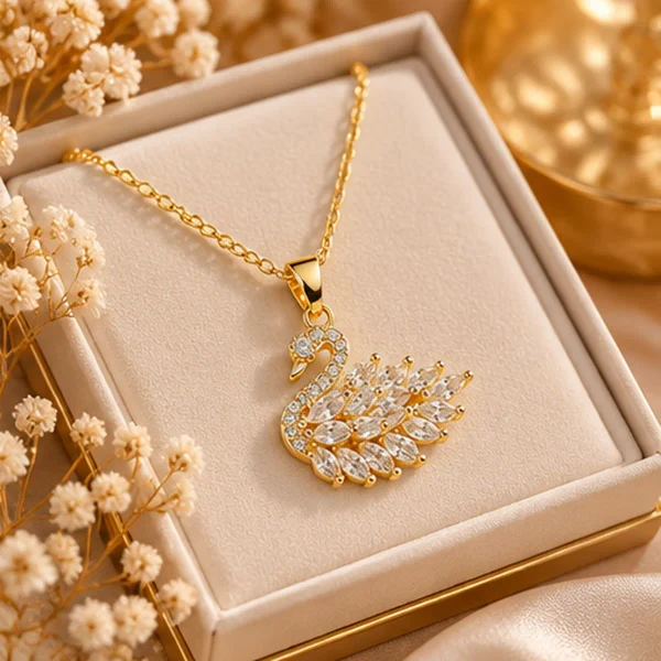 Stainless Steel Premium Luxury Crystal Swan Pendant Necklace  Copy