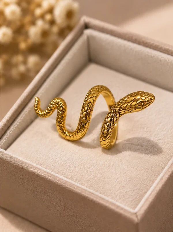 Stainless Steel Gold Snake Wrap Ring for Women