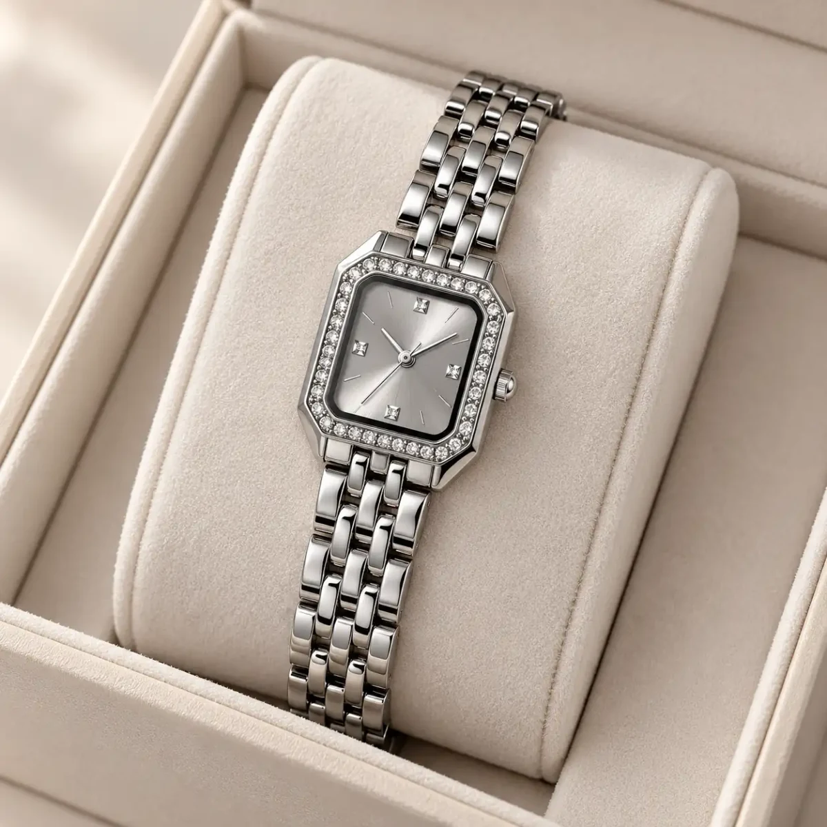 Stainless Steel Premium Luxury Crystal Bezel Ladies Watch – Gold & Silver — image 4