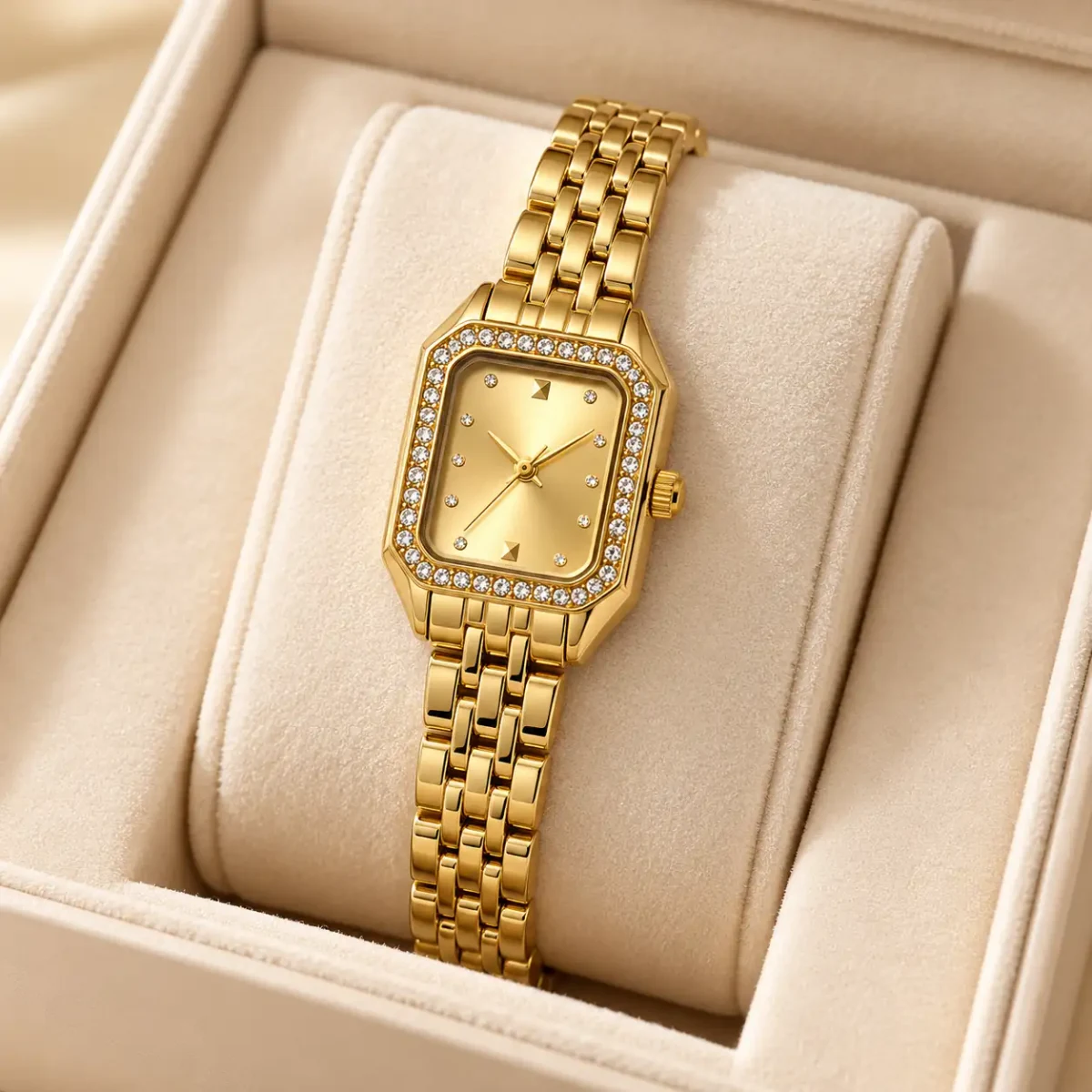 Stainless Steel Premium Luxury Crystal Bezel Ladies Watch – Gold & Silver — image 2