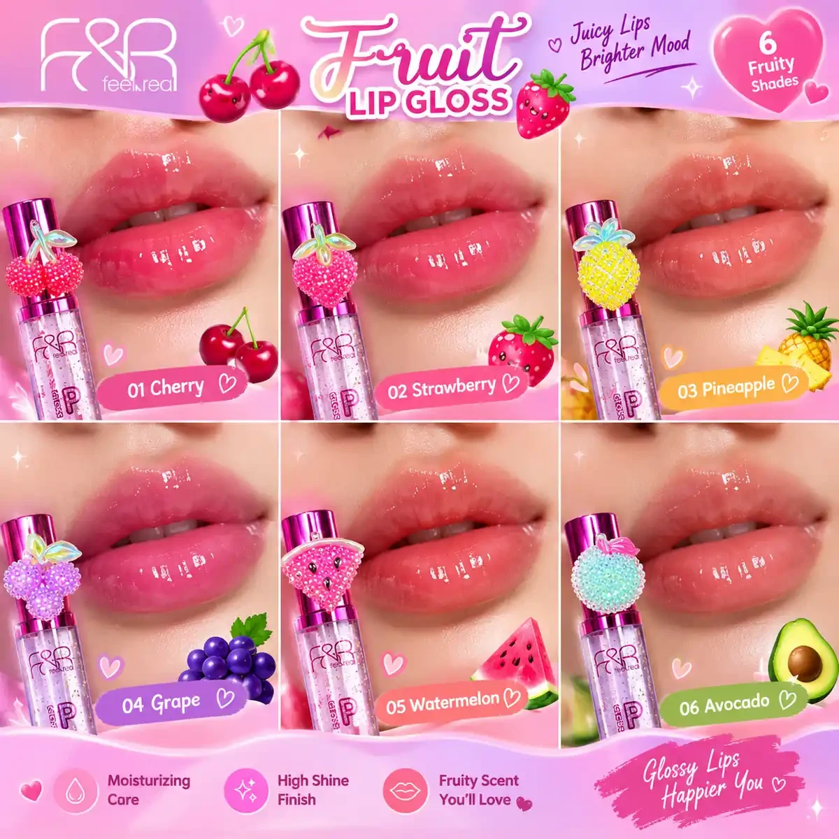 F&R Feel Real Premium Fruit Lip Gloss – 6 Fruity Colours — image 2