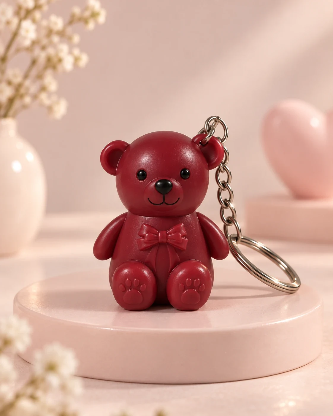 Cute Terracotta Teddy Bear Bow Keychain with Metal Ring — image 7