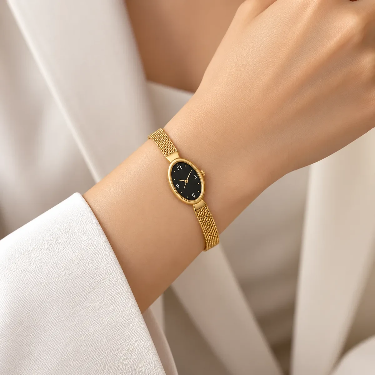 Stainless Steel Premium Luxury Oval Dial Gold Bracelet Watch for Women — image 2